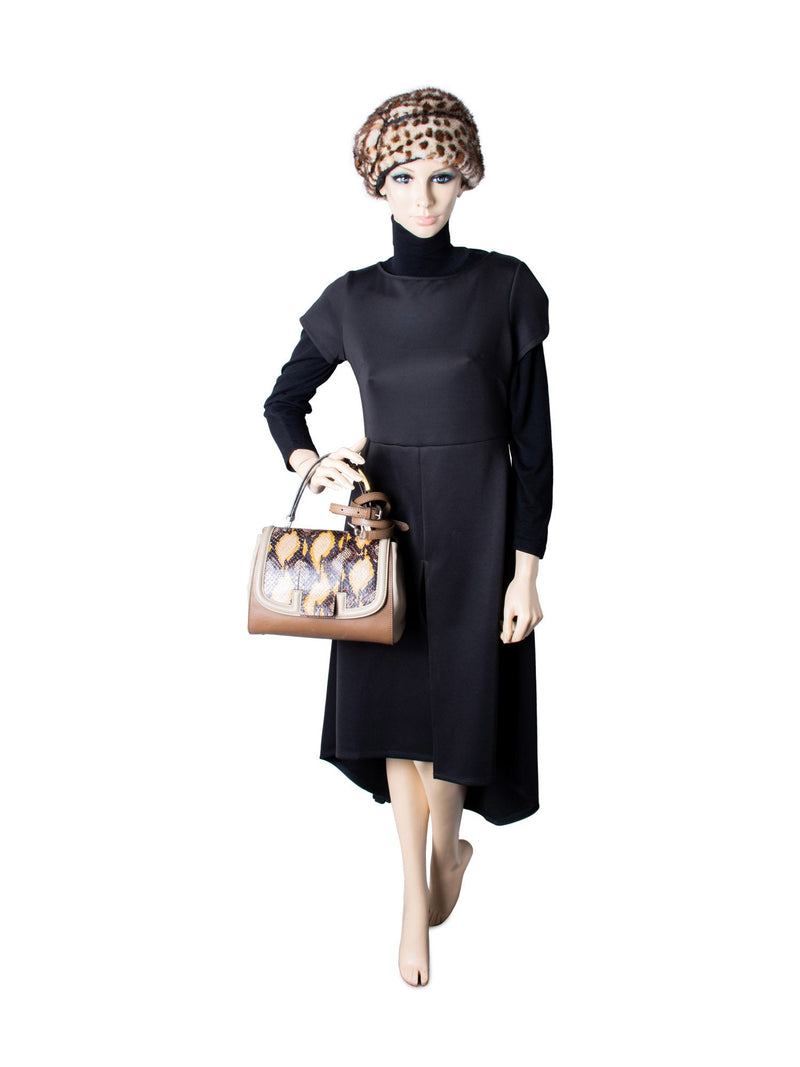 Fendi FF Logo Leather Python Top Handle Flap Bag Brown Gold Silver