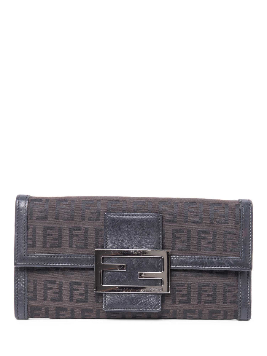 Fendi FF Zucca Flap Wallet Black Silver