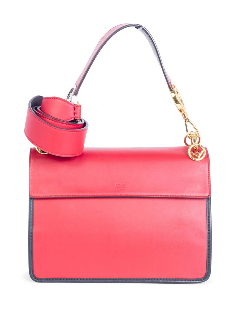 Fendi FF Zucca Leather Flap Messenger Bag Brown Red-designer resale