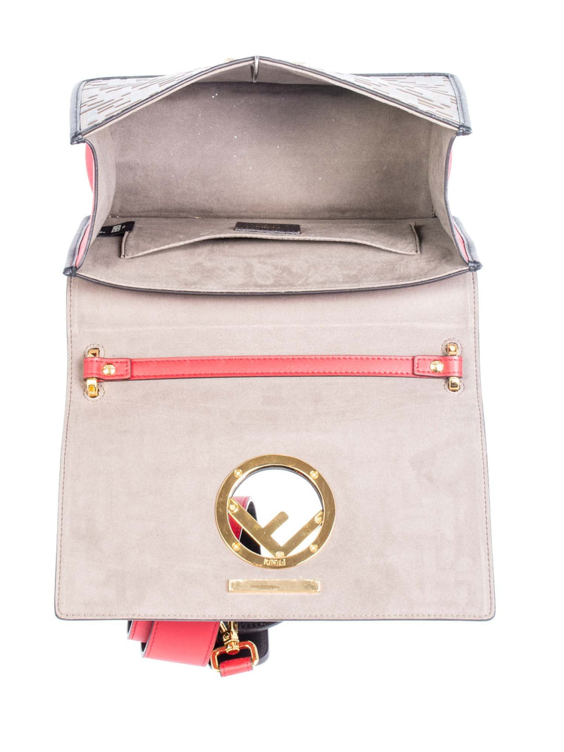 Fendi FF Zucca Leather Flap Messenger Bag Brown Red-designer resale