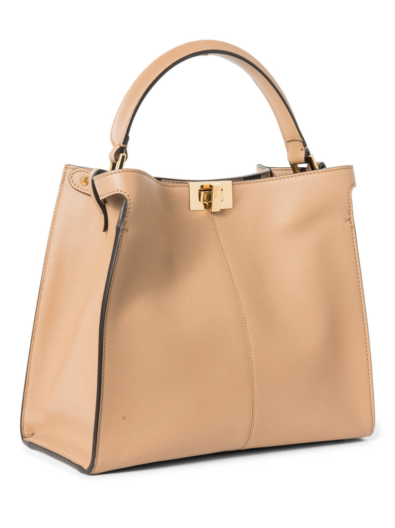 Fendi Leather Peekaboo Top Handle Bag Beige-designer resale