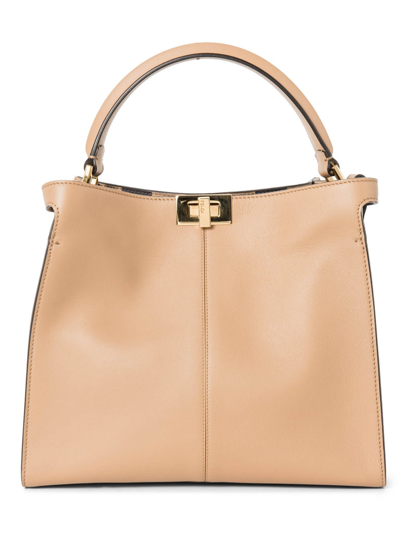 Fendi Leather Peekaboo Top Handle Bag Beige-designer resale