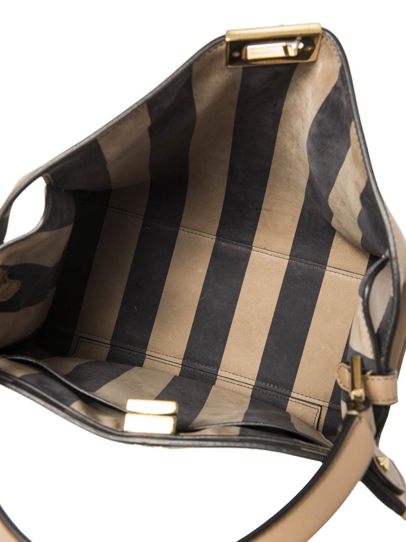 Fendi Leather Peekaboo Top Handle Bag Beige-designer resale
