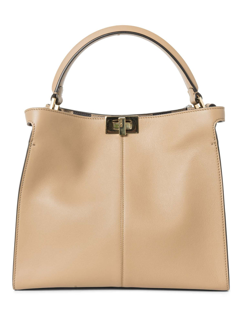 Fendi Leather Peekaboo Top Handle Bag Beige-designer resale