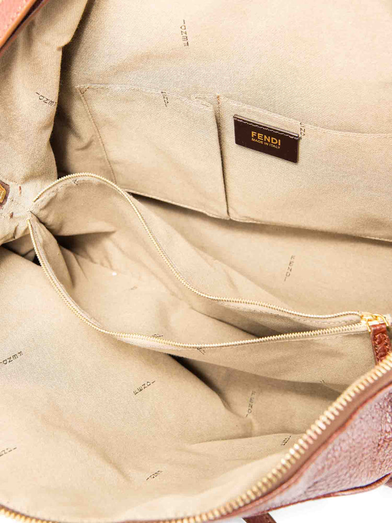 Fendi Logo Leather Top Handle Shopper Bag Brown Gold-designer resale