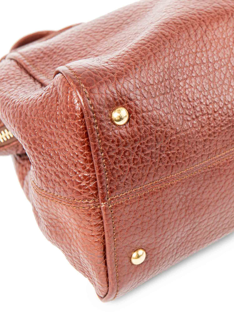 Fendi Logo Leather Top Handle Shopper Bag Brown Gold-designer resale