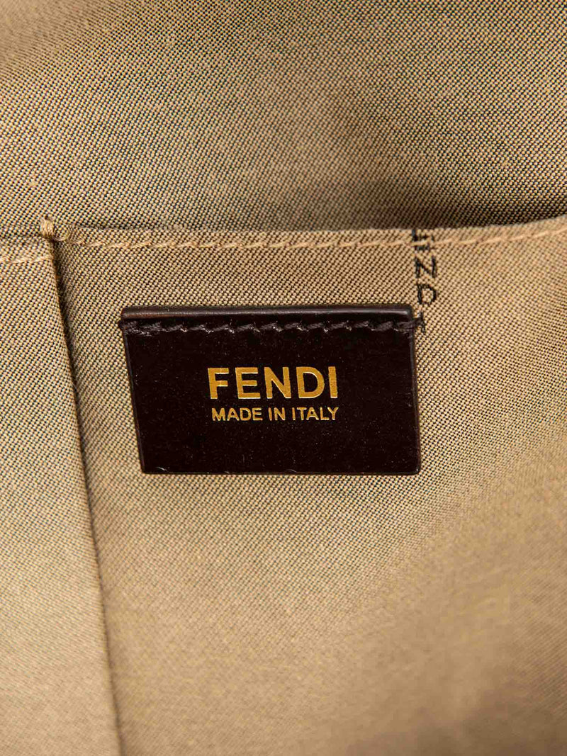 Fendi Logo Leather Top Handle Shopper Bag Brown Gold-designer resale