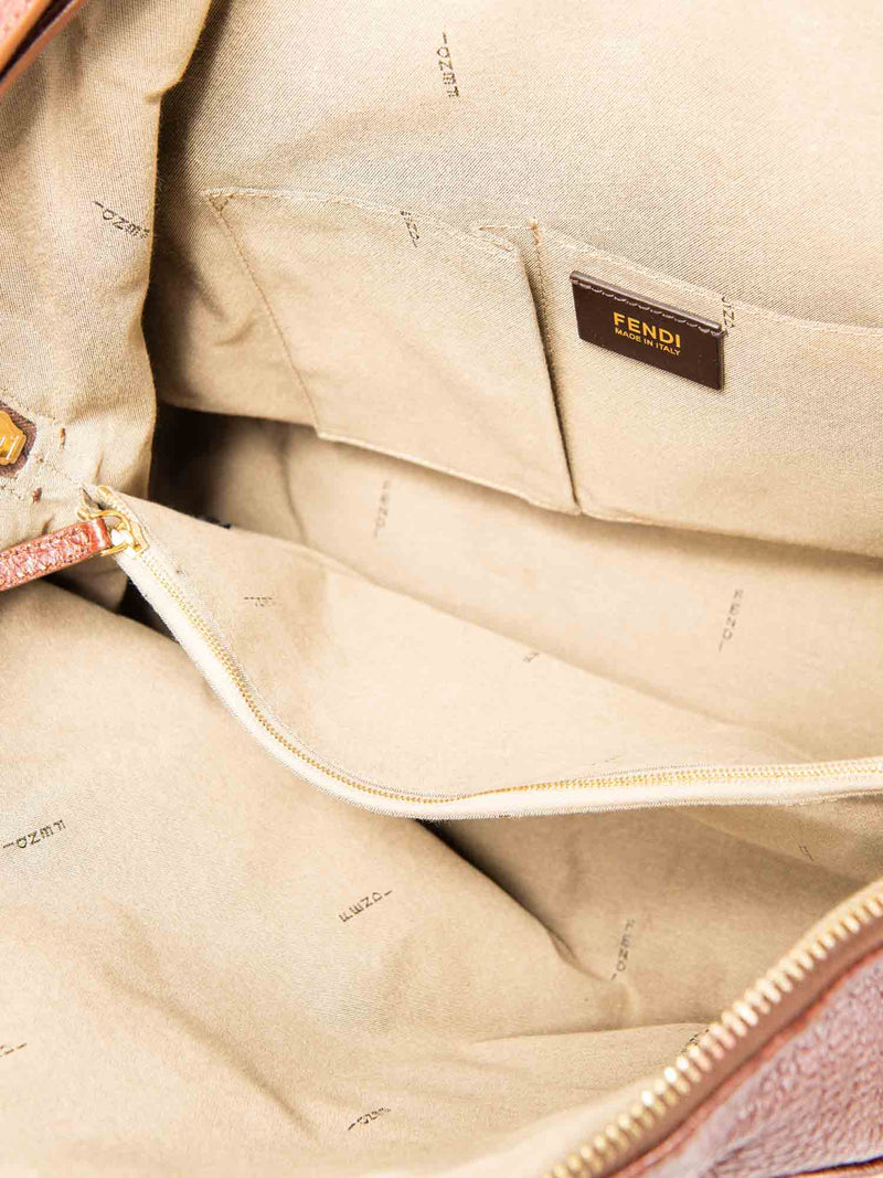 Fendi Logo Leather Top Handle Shopper Bag Brown Gold-designer resale