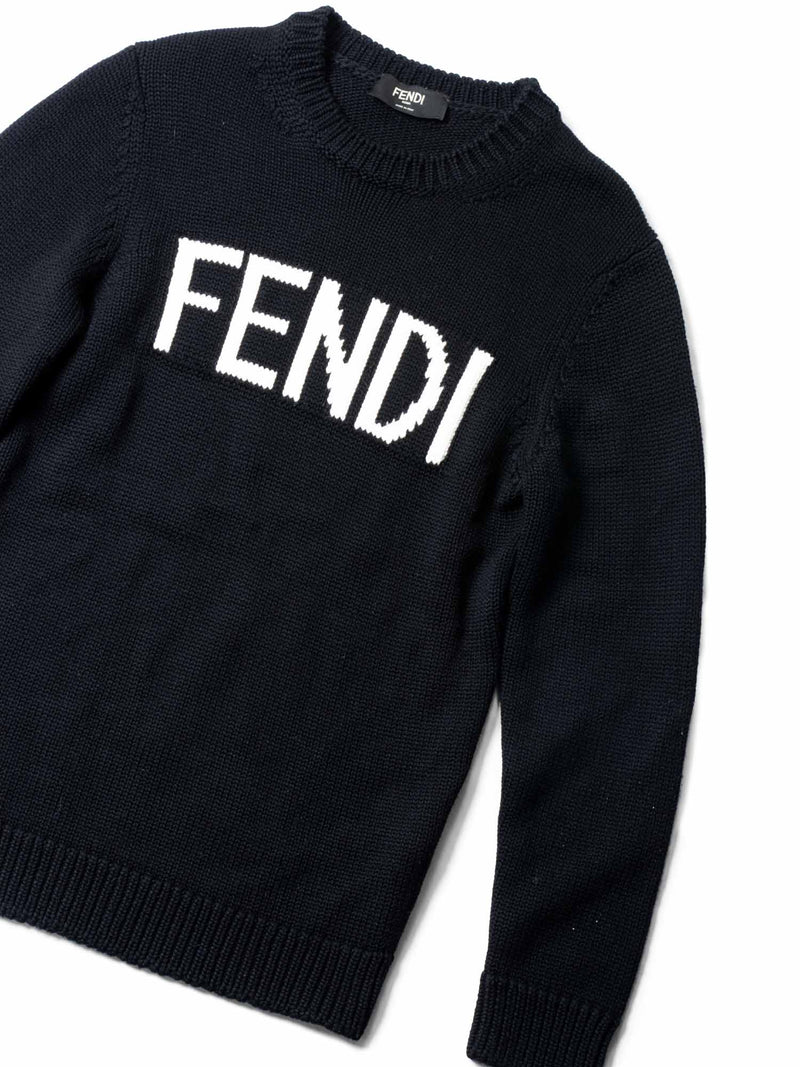 Fendi Logo Wool Knit Oversized Sweater Black White-designer resale