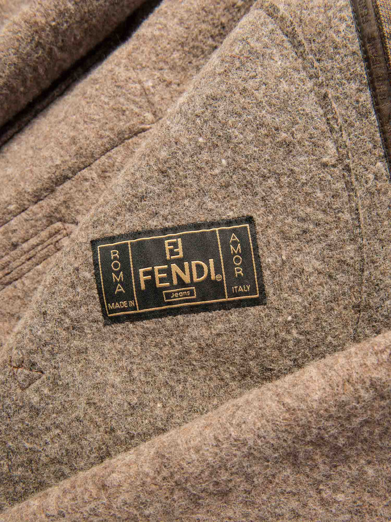Fendi Logo Wool Stripe Logo Sweater Coat Taupe-designer resale