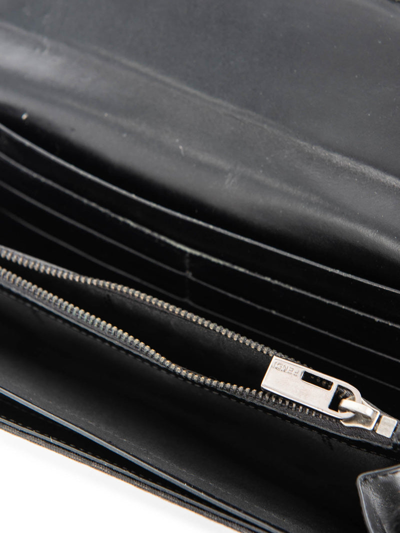 Fendi Logo Zucca Leather Buckle Wallet Black Silver-designer resale