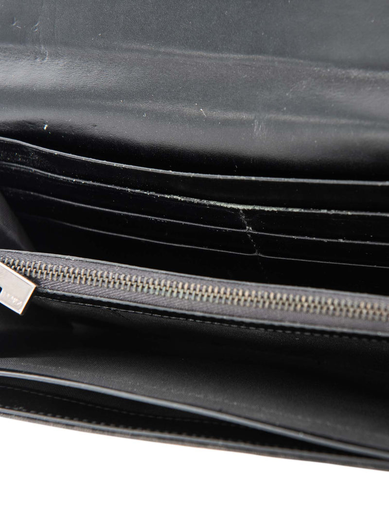 Fendi Logo Zucca Leather Buckle Wallet Black Silver-designer resale