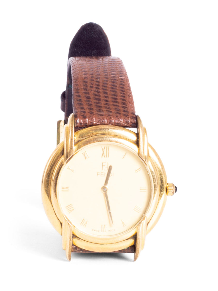 FENDI 腕時計 ゴールド/ブラウン Fendi Snakeskin Leather Strap 24 Gold Plated Watch Brown