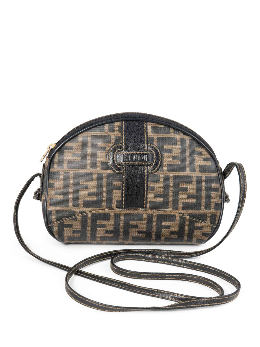 Fendi Zucca Canvas Leather Messenger Bag Brown