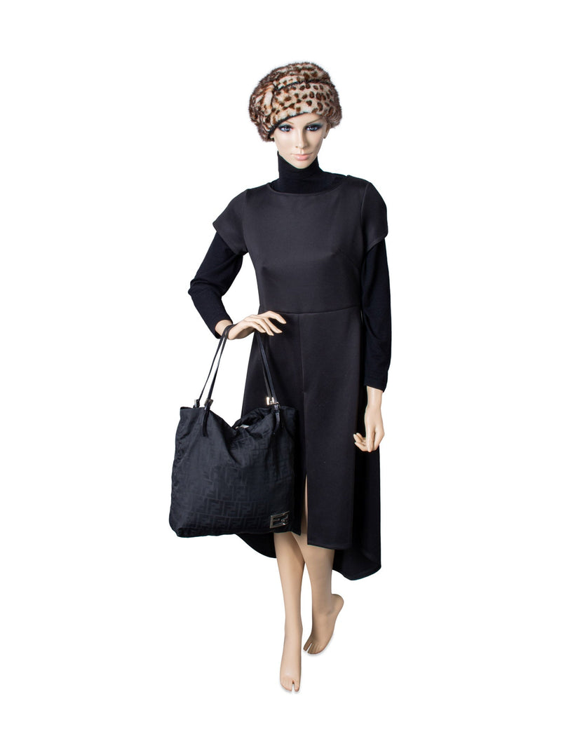 Fendi Zucca Canvas Top Handle Shopper Bag Black-designer resale