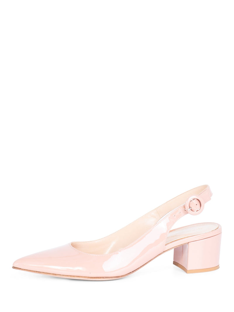 Gianvito Rossi Patent Leather Slingback Block Heels Nude Pink-designer resale