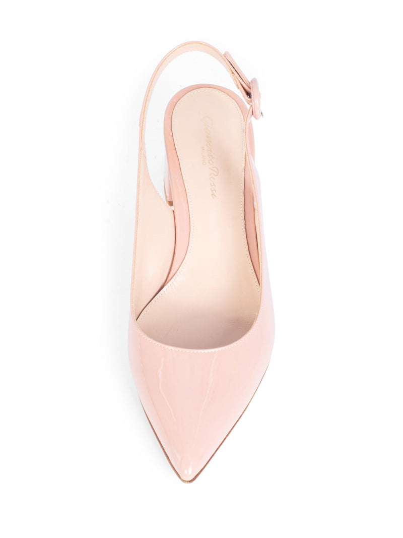 Gianvito Rossi Patent Leather Slingback Block Heels Nude Pink-designer resale