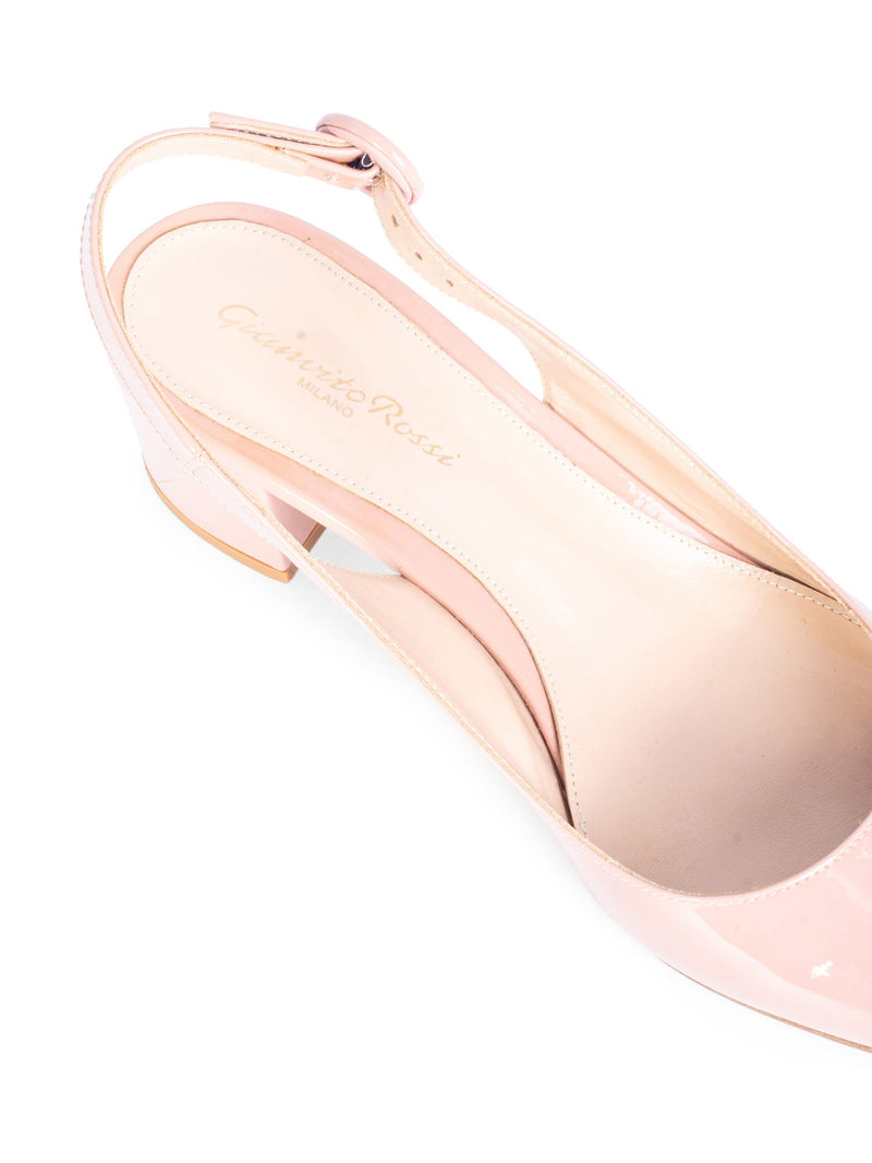 Gianvito Rossi Patent Leather Slingback Block Heels Nude Pink-designer resale