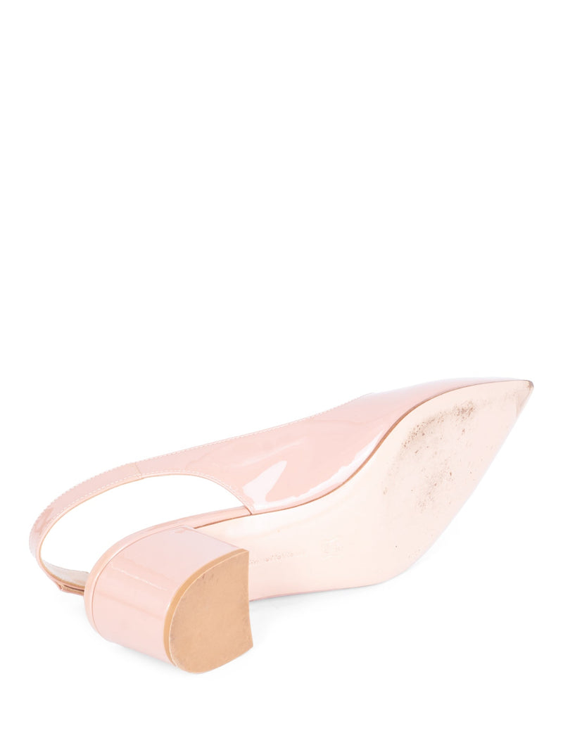 Gianvito Rossi Patent Leather Slingback Block Heels Nude Pink-designer resale