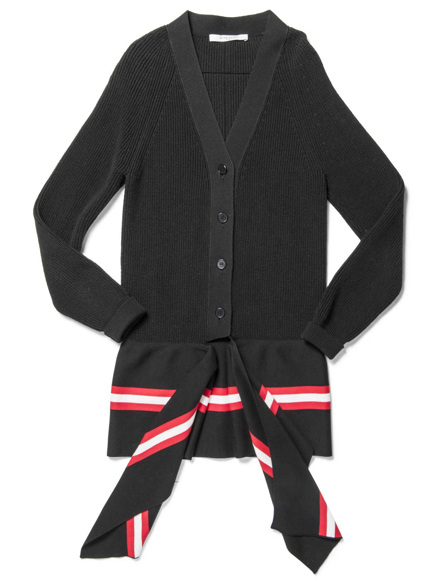 Givenchy Cotton Knit Asymetrical Web Stripe Cardigan Black Red White