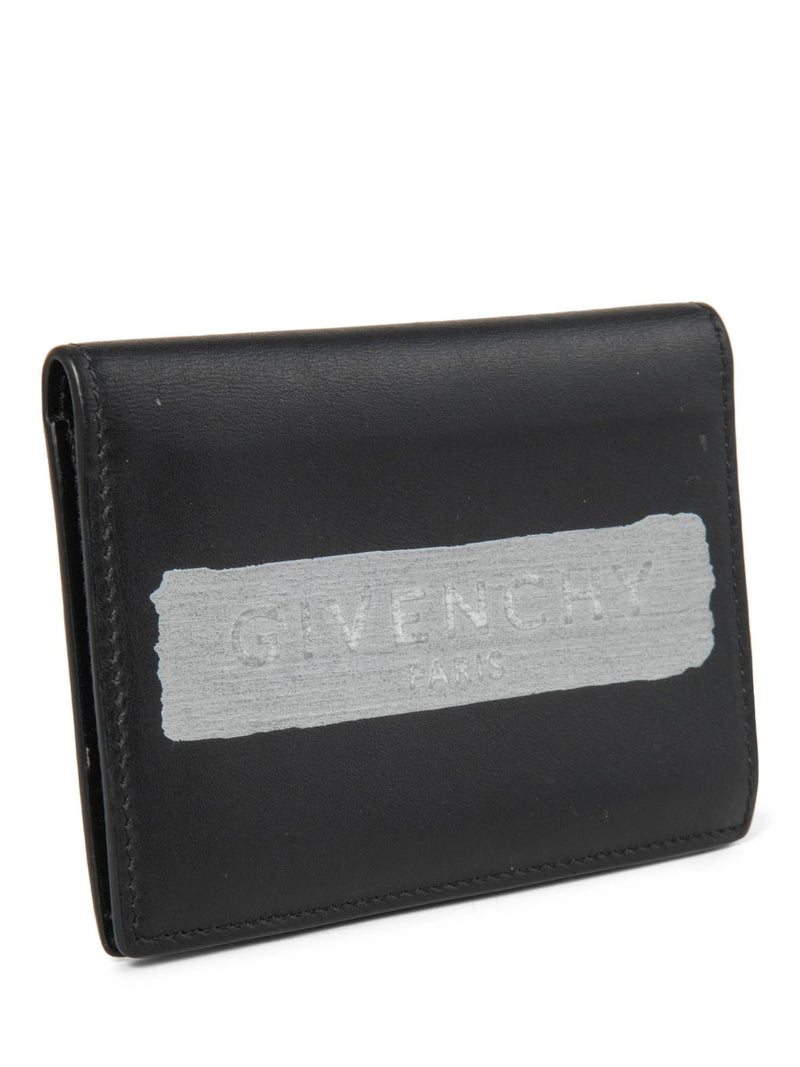 Givenchy Leather Paint Logo Unisex Wallet Black Silver-designer resale