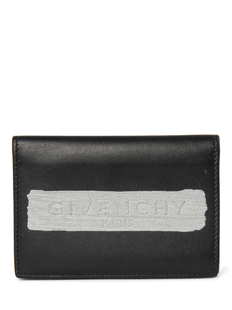 Givenchy Leather Paint Logo Unisex Wallet Black Silver-designer resale