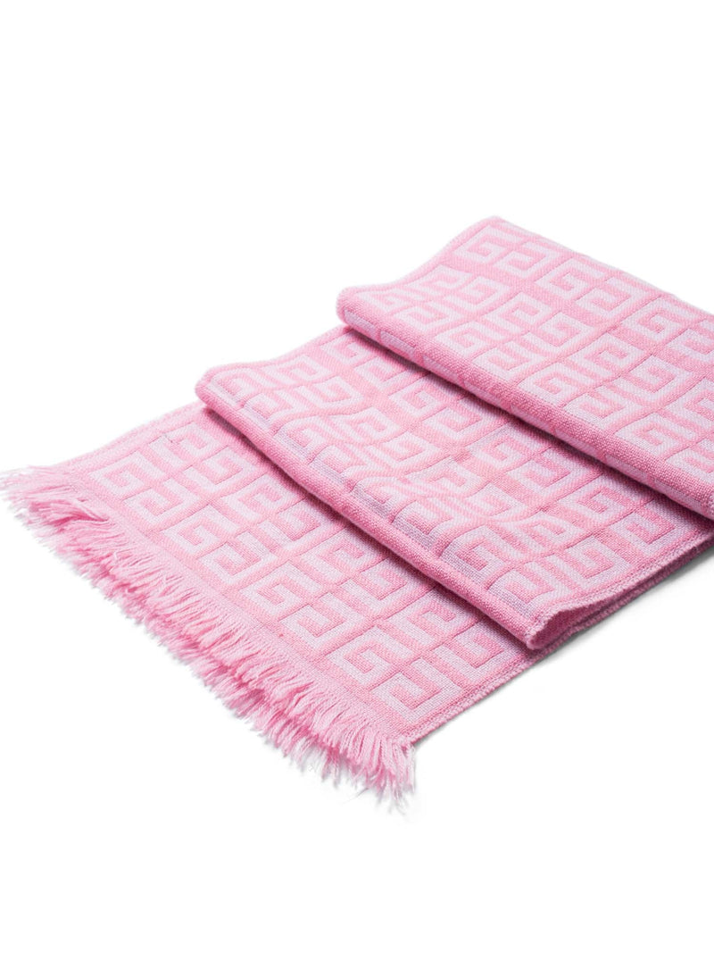 Givenchy Logo Knitted Wool Fringe Scarf Pink-designer resale