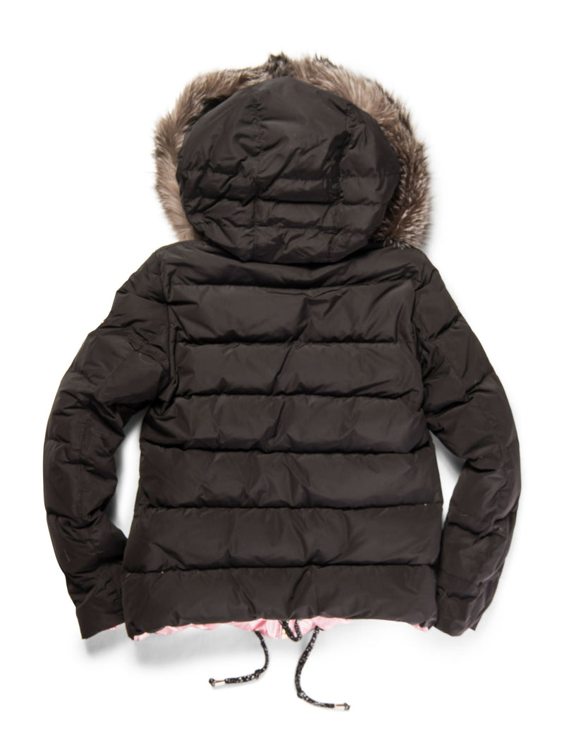 Gorski Reversible Fur Hooded Down Puffer Jacket Black Pink