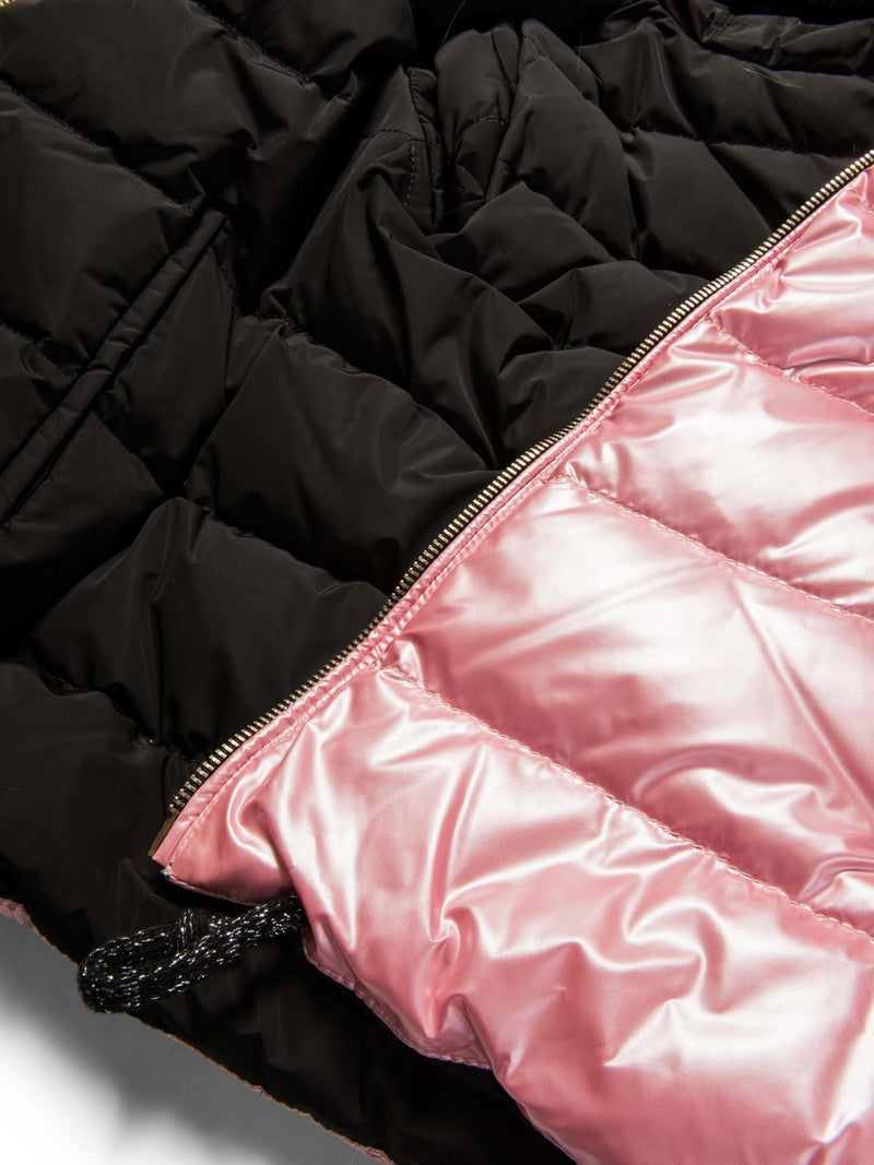 Gorski Reversible Fur Hooded Down Puffer Jacket Black Pink