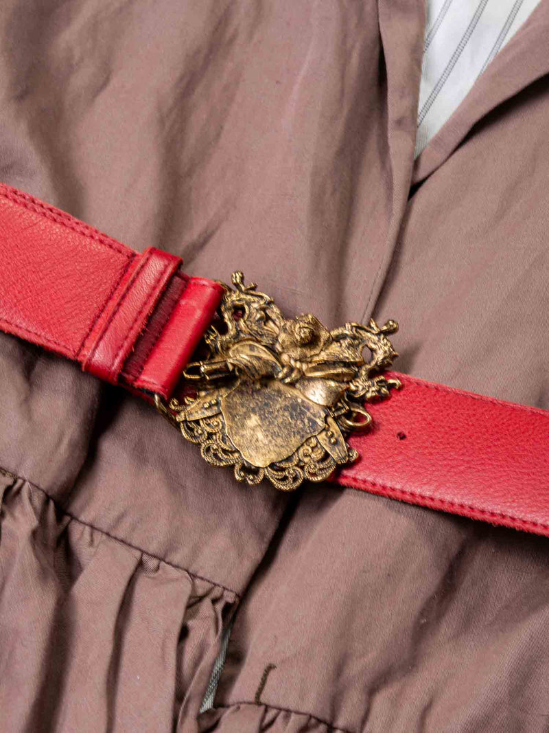 Gryphon Runway Belted Ruffle Rain Coat Brown Red-designer resale