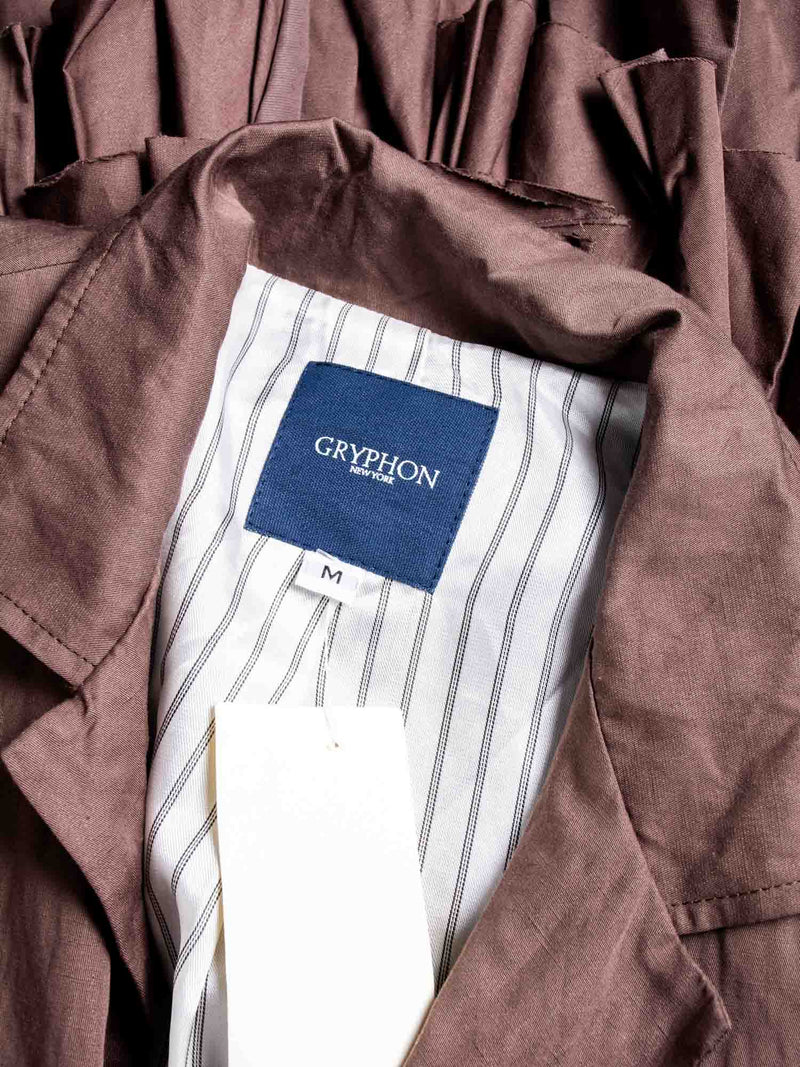 Gryphon Runway Belted Ruffle Rain Coat Brown Red-designer resale