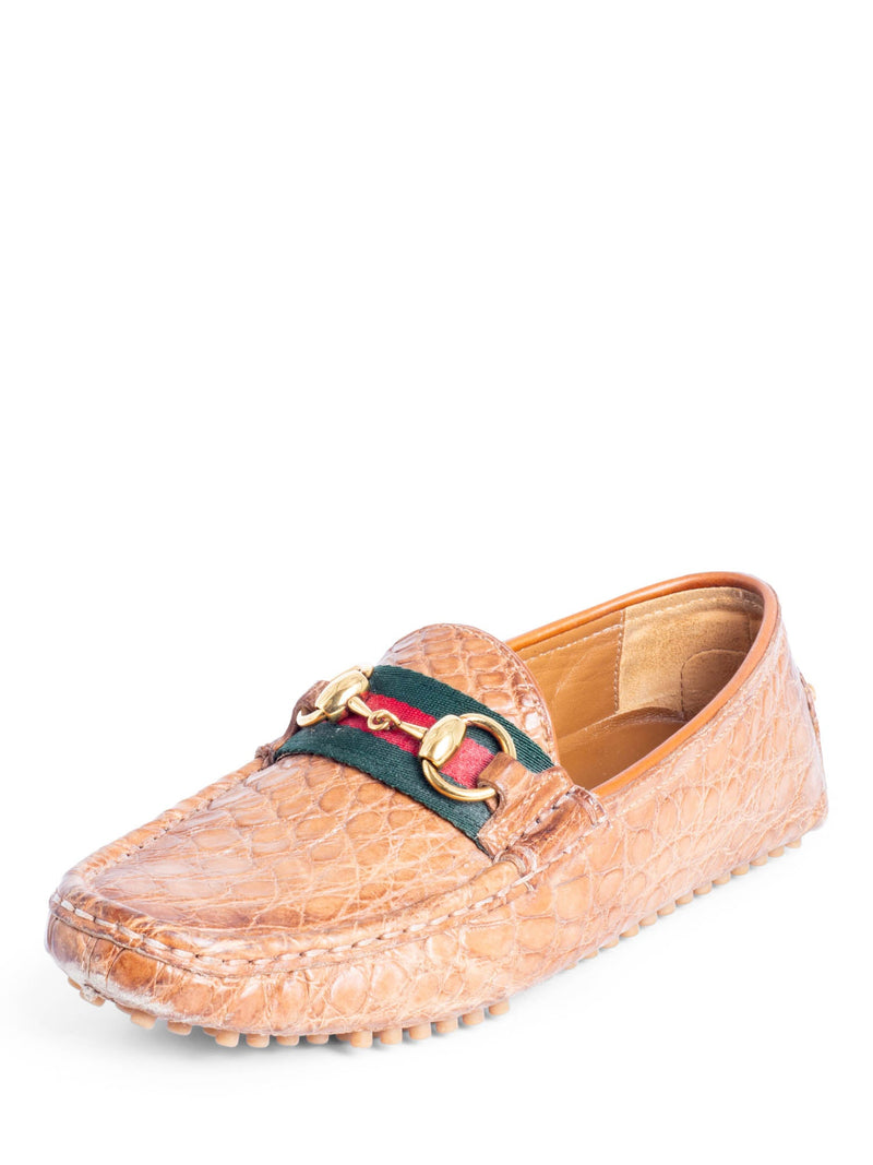 Gucci Alligator Web Stripe Horsebit Loafers Brown-designer resale