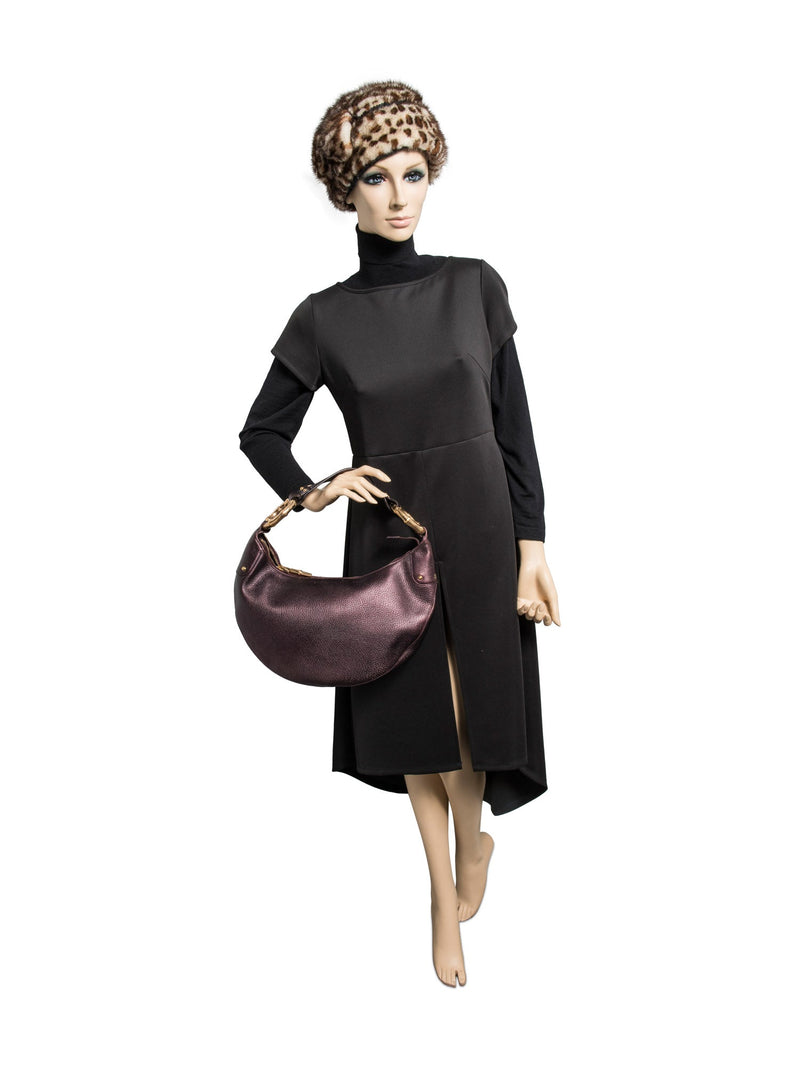 Gucci Bamboo Leather Moon Hobo Bag Burgundy Gold-designer resale