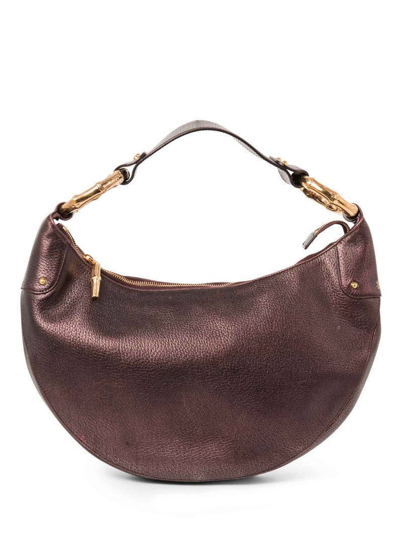 Gucci Bamboo Leather Moon Hobo Bag Burgundy Gold-designer resale