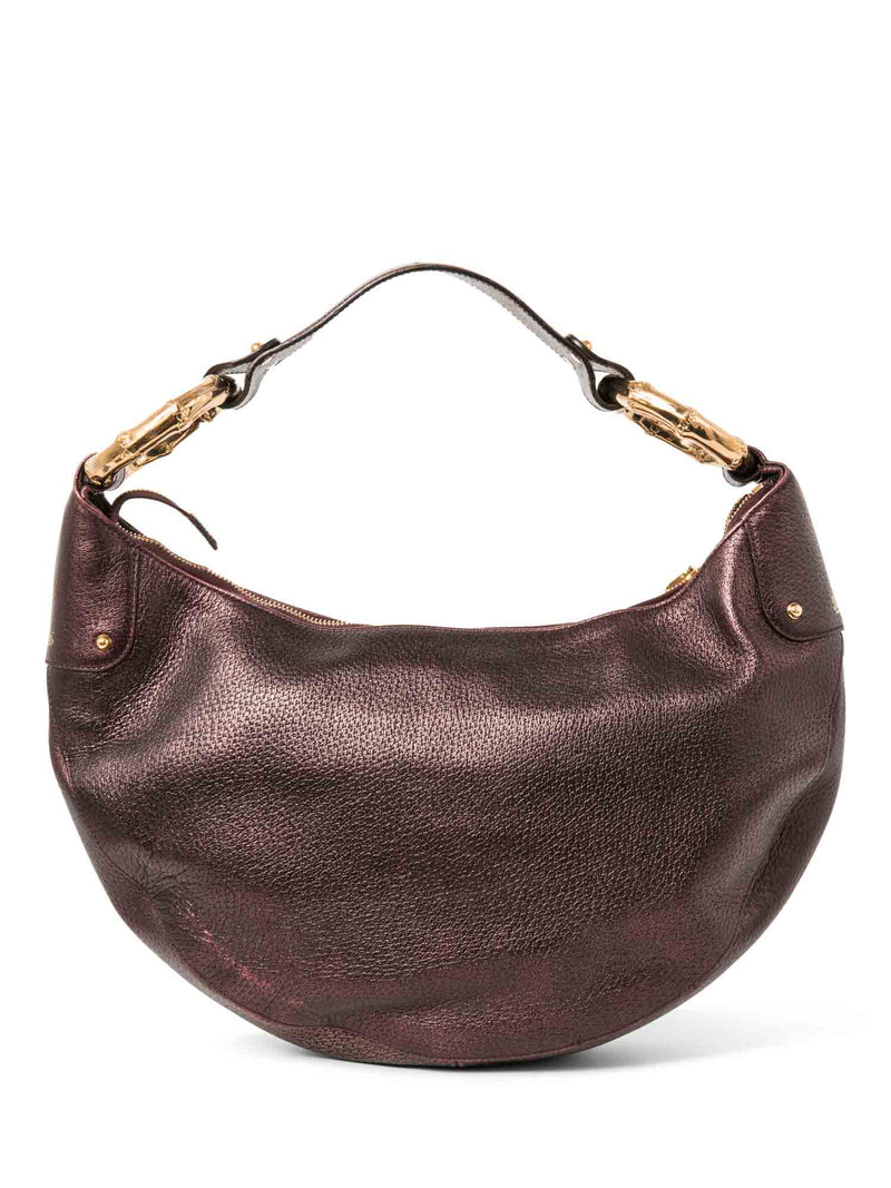 Gucci Bamboo Leather Moon Hobo Bag Burgundy Gold-designer resale