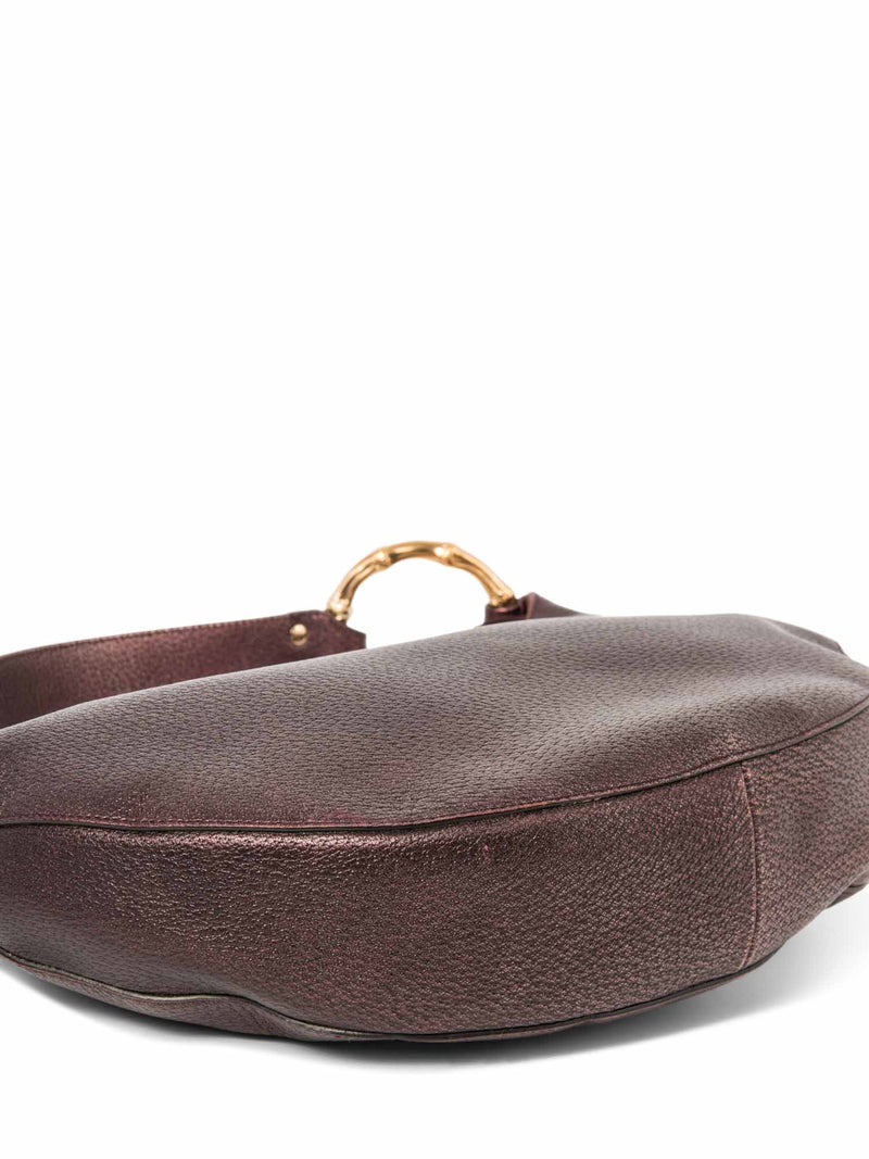 Gucci Bamboo Leather Moon Hobo Bag Burgundy Gold-designer resale