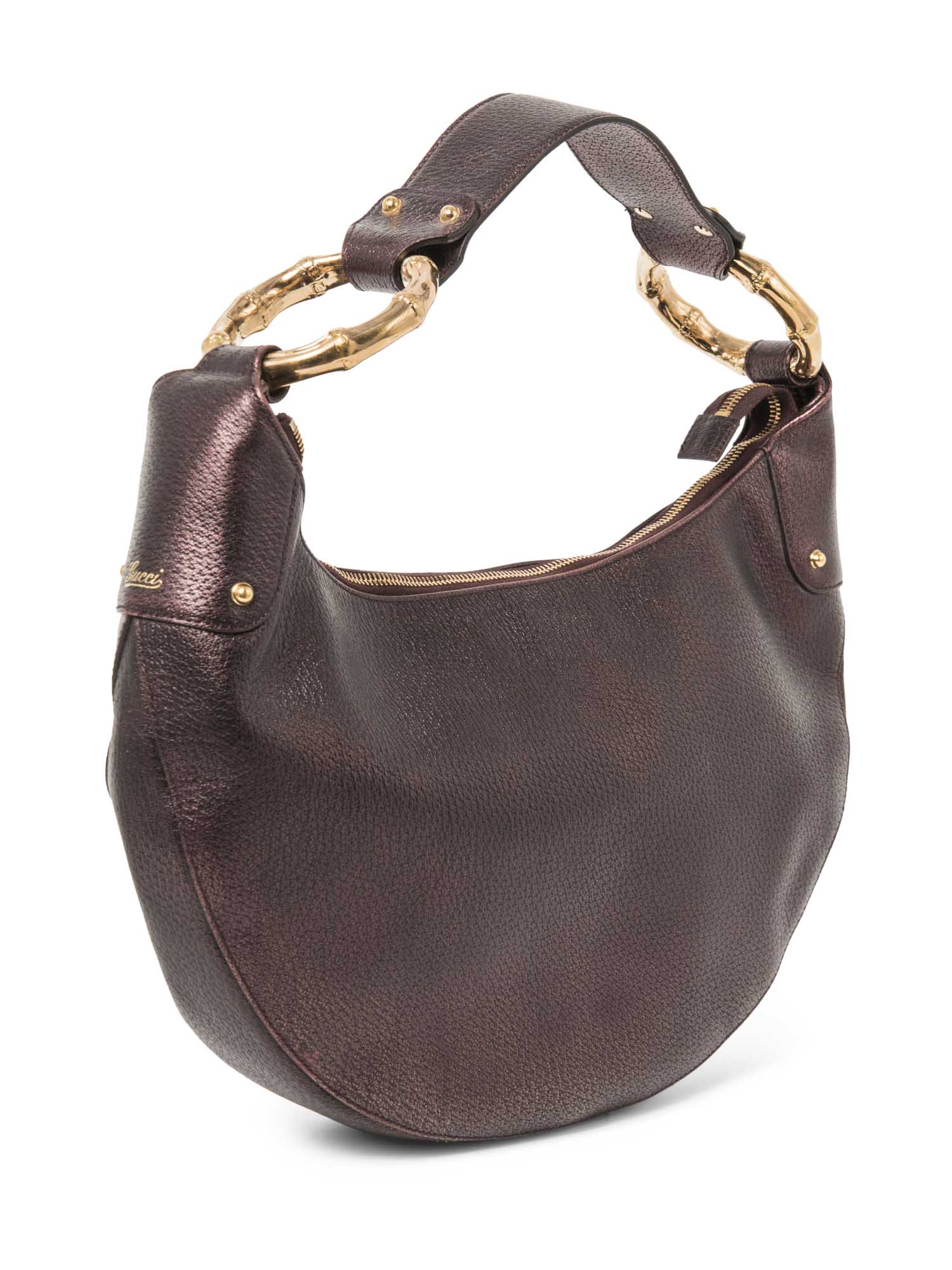 Gucci Bamboo Leather Moon Hobo Bag Burgundy Gold-designer resale
