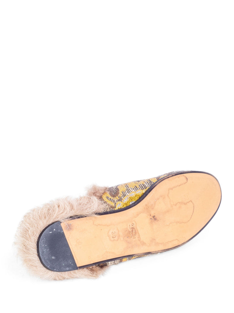 Gucci Brocade Horsebit Buckle Fur Lined Slip On Loafers Beige Multicolor-designer resale