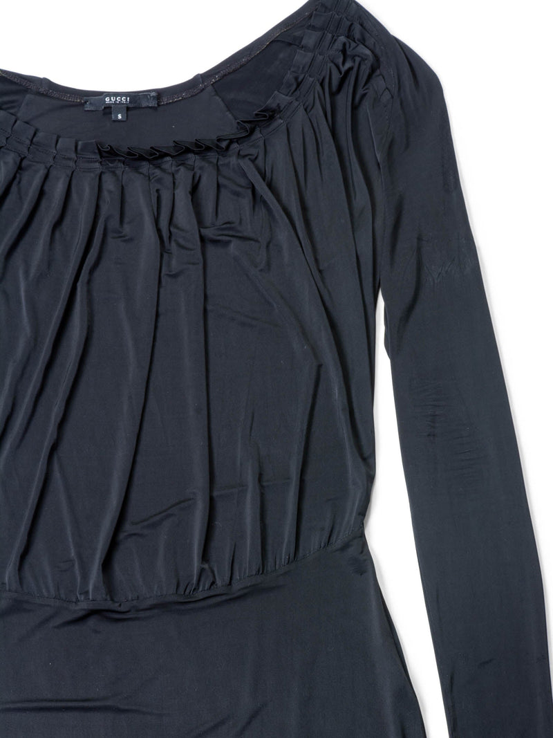 Gucci Fitted Ruffled Midi Dress Black-designer resale