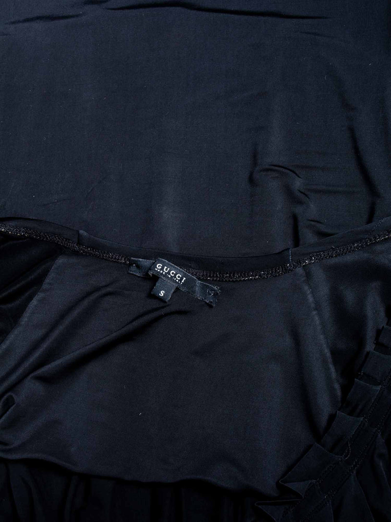 Gucci Fitted Ruffled Midi Dress Black-designer resale