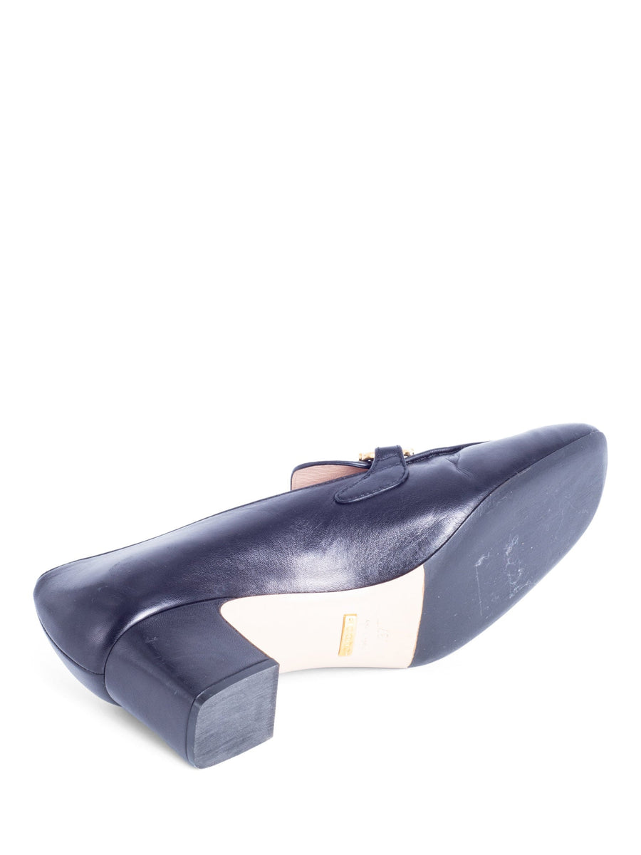 Gucci GG Logo Buckle Leather Block Heel Oxford Shoes Black