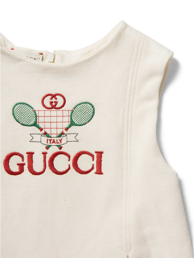 Gucci GG Logo Embroidered Pleated Mini Dress Ivory-designer resale