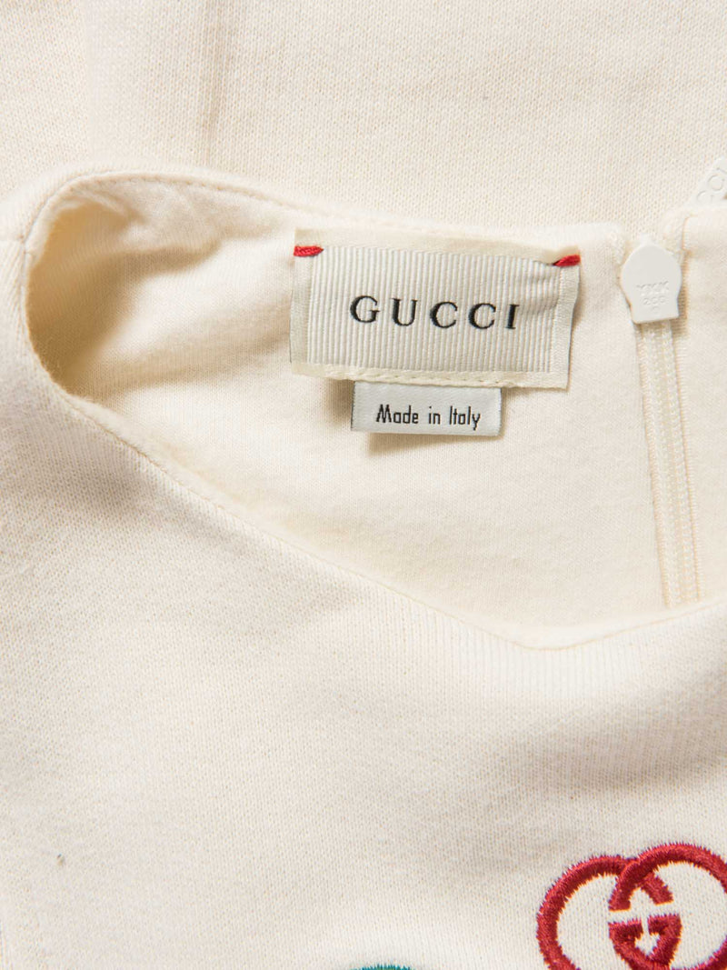 Gucci GG Logo Embroidered Pleated Mini Dress Ivory-designer resale