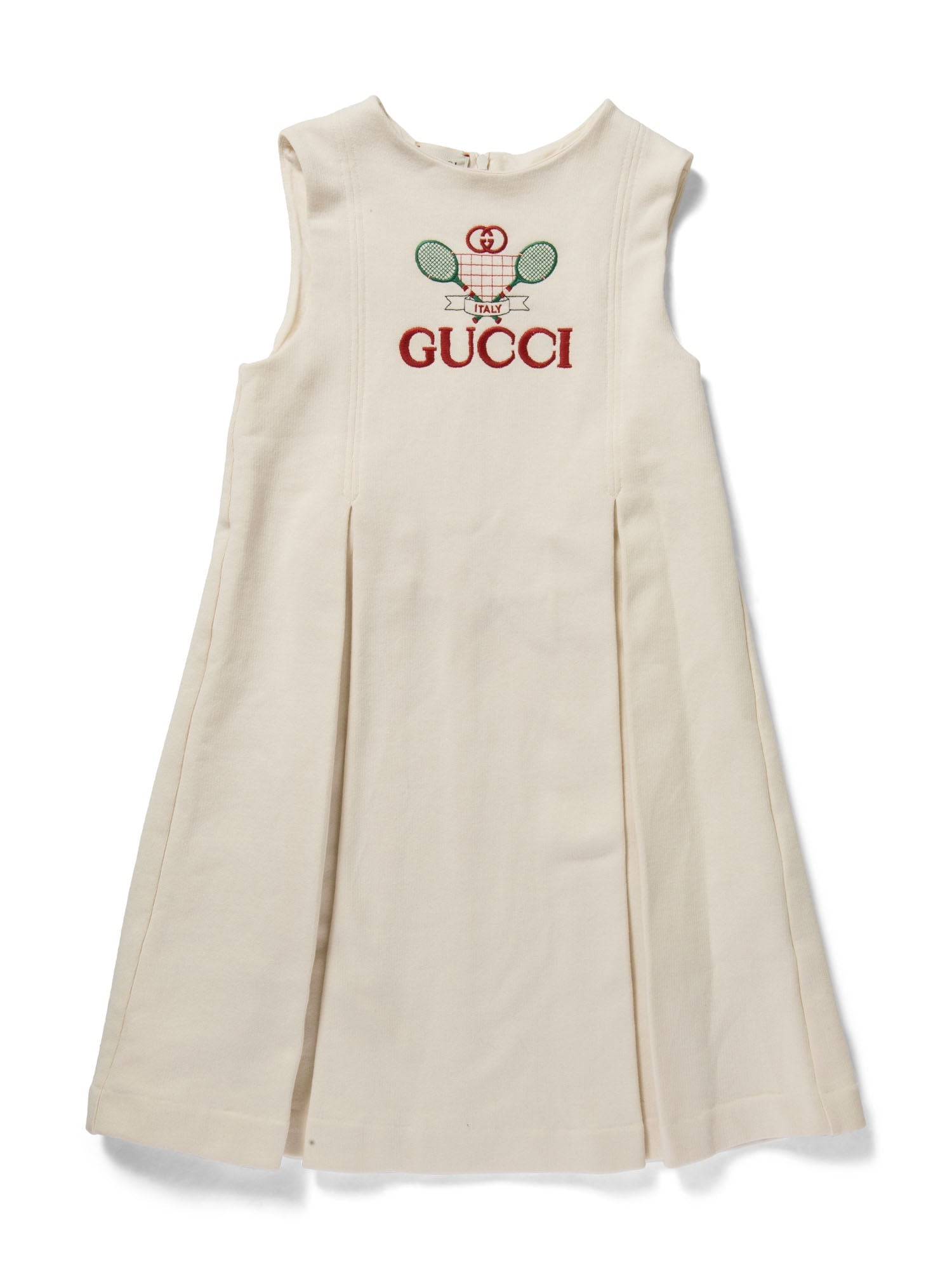 Gucci GG Logo Embroidered Pleated Mini Dress Ivory-designer resale