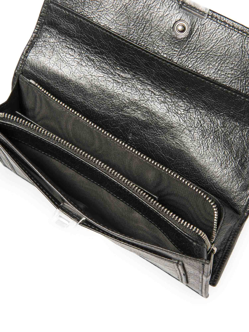 Gucci GG Logo Leather Flap Wallet Clutch Black Gold Silver-designer resale