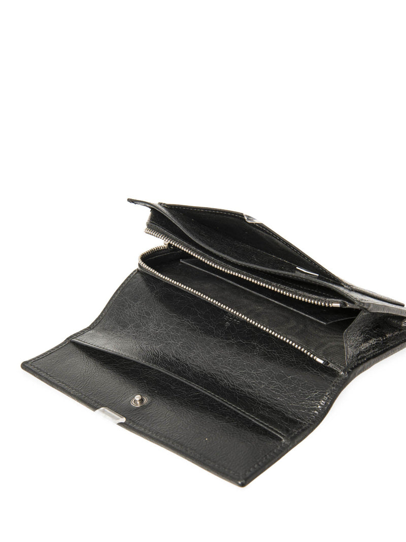 Gucci GG Logo Leather Flap Wallet Clutch Black Gold Silver-designer resale