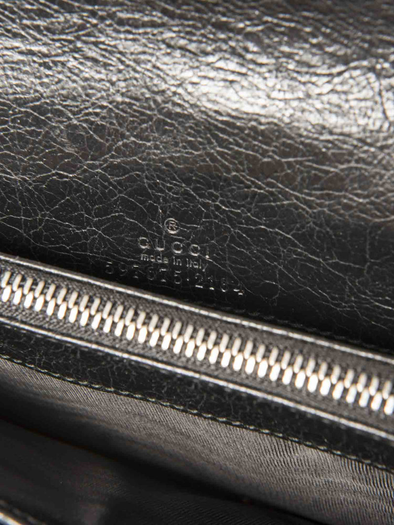 Gucci GG Logo Leather Flap Wallet Clutch Black Gold Silver-designer resale