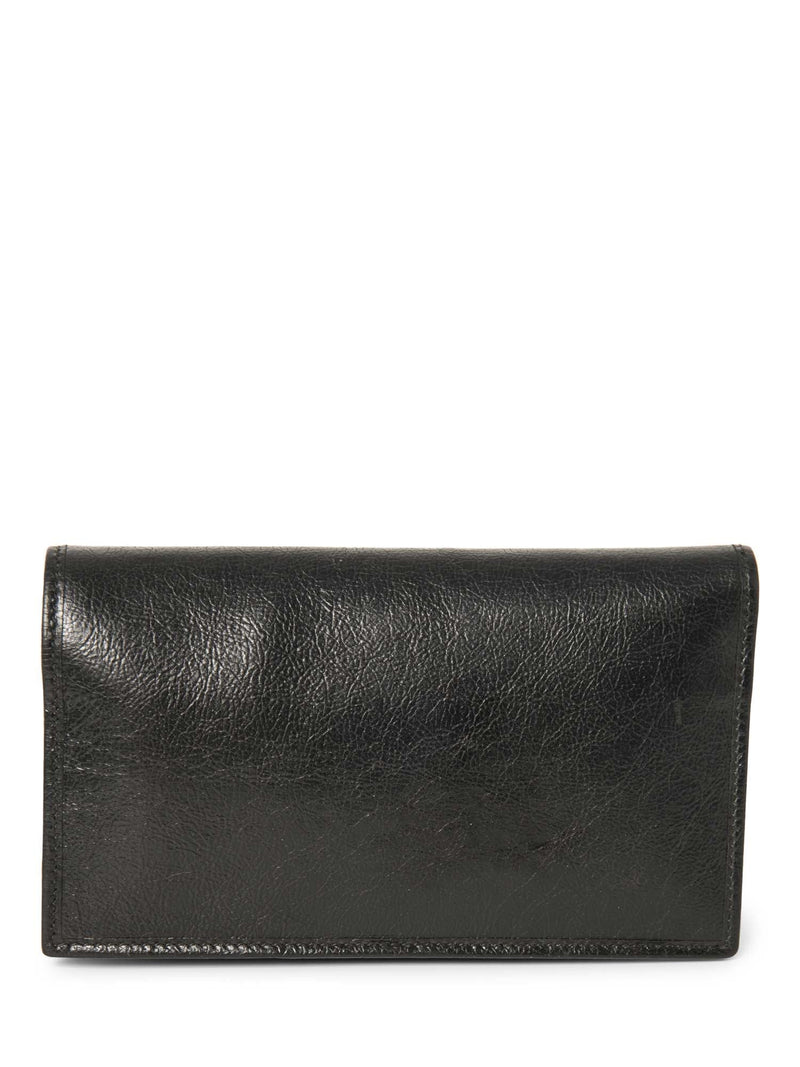 Gucci GG Logo Leather Flap Wallet Clutch Black Gold Silver-designer resale