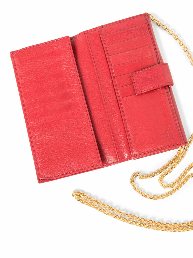 Gucci GG Logo Leather Flap Wallet on Chain Red-designer resale
