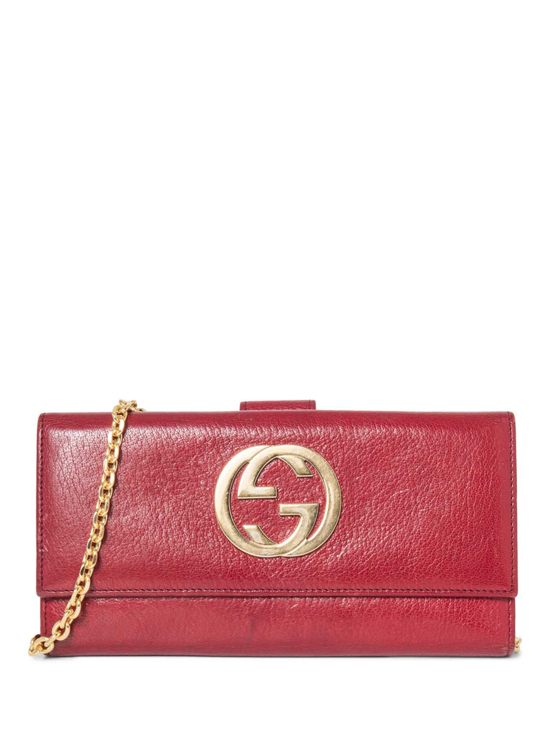 Gucci GG Logo Leather Flap Wallet on Chain Red-designer resale